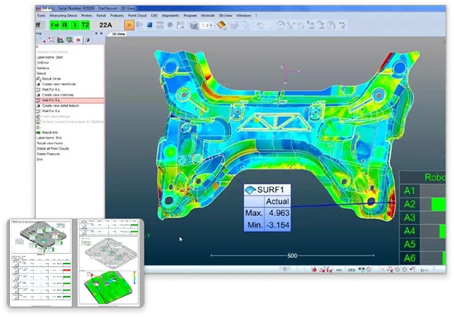 Metrolog V25: mapa de cores de inspeção 3D de uma peça automóvel