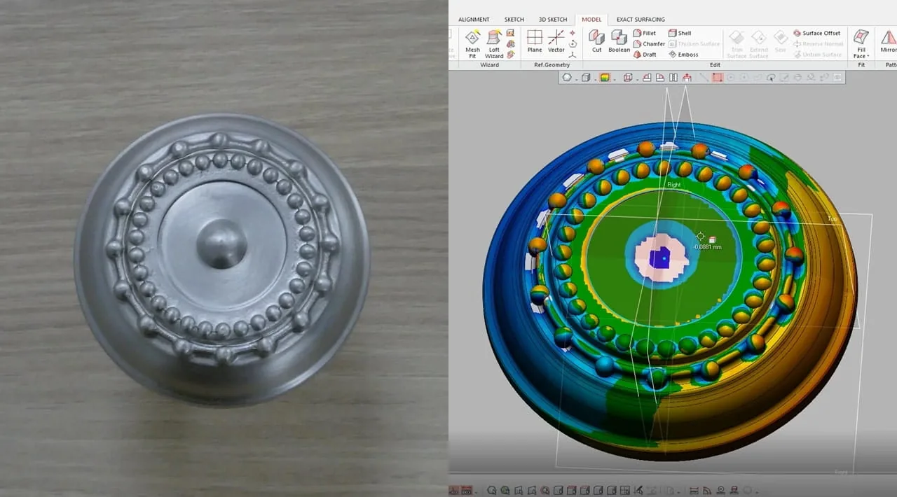 Interfaz de software CAD para convertir nube de puntos en modelo sólido