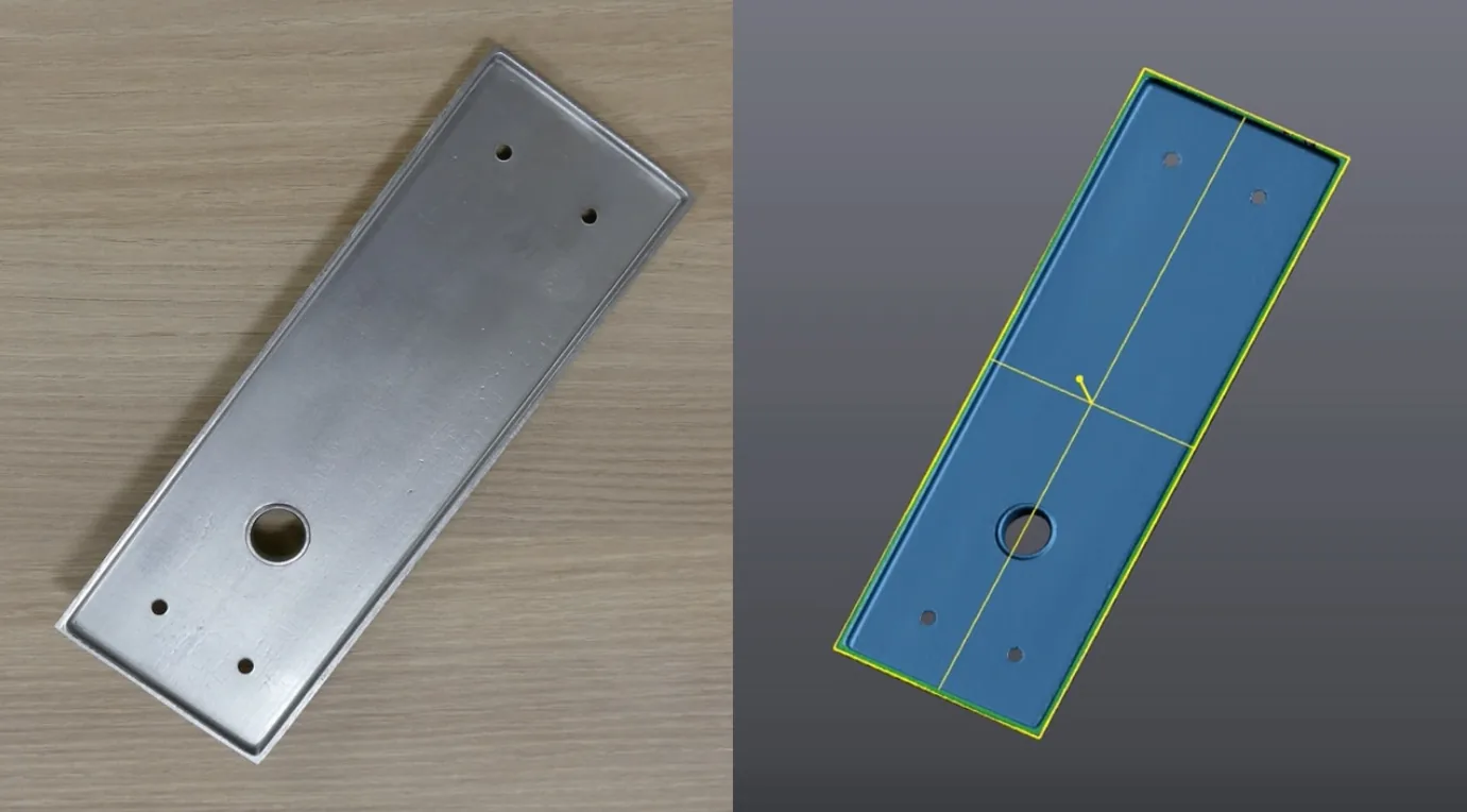 Chapa metálica y modelo CAD paramétrico reconstruido
