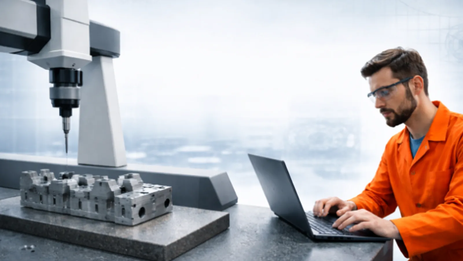 Formação em metrologia AUKOM: técnico a programar uma máquina de medição por coordenadas (CMM)